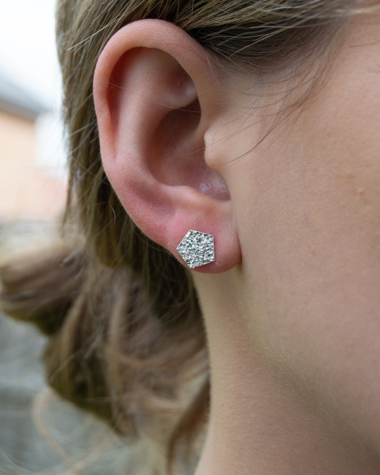 Pentagon Sparkle Silver Earrings