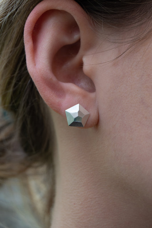 Crystal Shape Studs - Pentagonal Frosted Silver