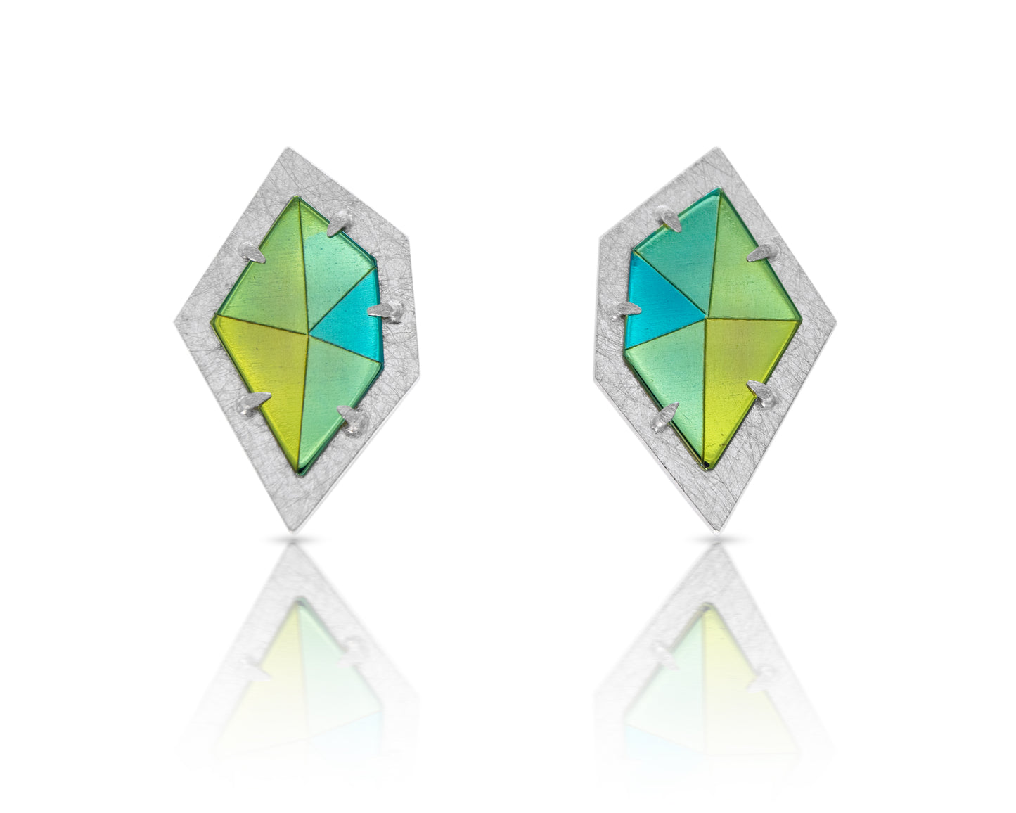 Green Niobium Polygon Crystal Earrings