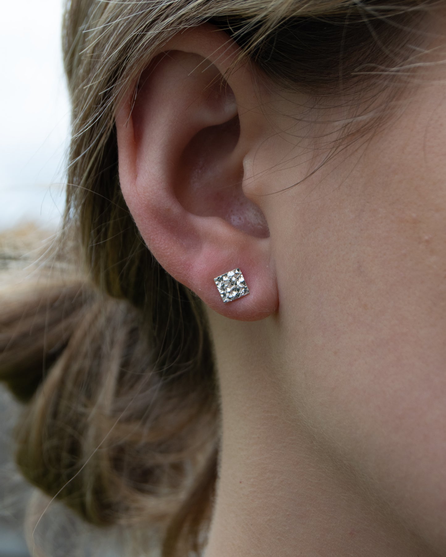 Small Square Sparkle Silver Earrings