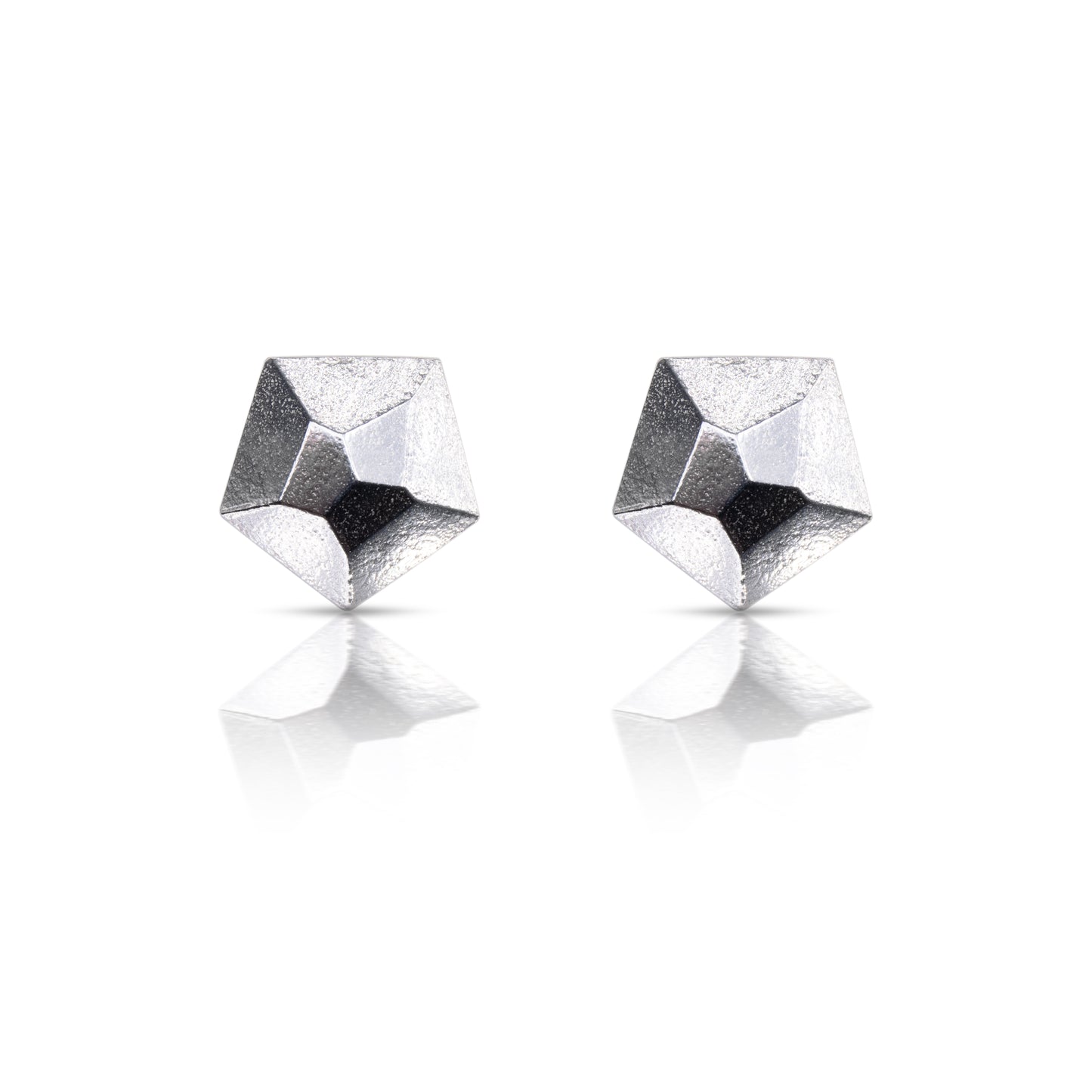 Crystal Shape Studs - Pentagonal Frosted Silver