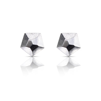 Crystal Shape Studs - Pentagonal Frosted Silver