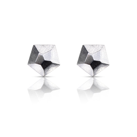 Crystal Shape Studs - Pentagonal Frosted Silver