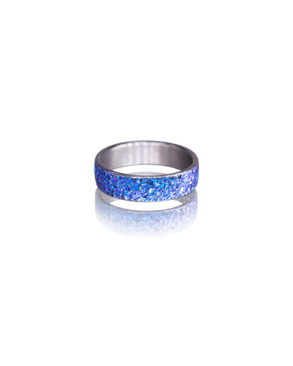 Blue Crystal Texture Niobium Ring - Wide