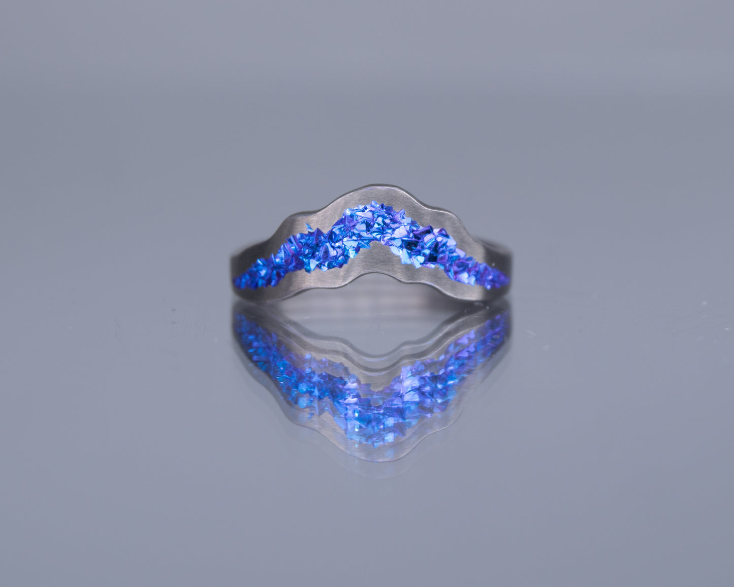 Blue Niobium Crystal Crater Tiara Ring - Large