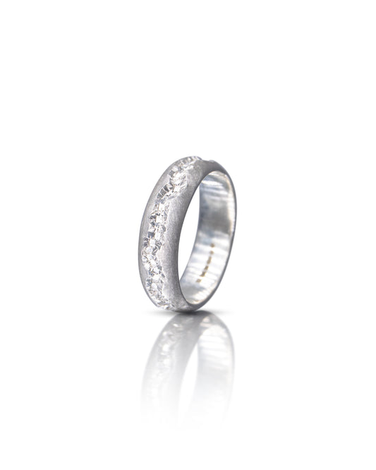 Matt Silver Sparkling Crystal Crater Ring