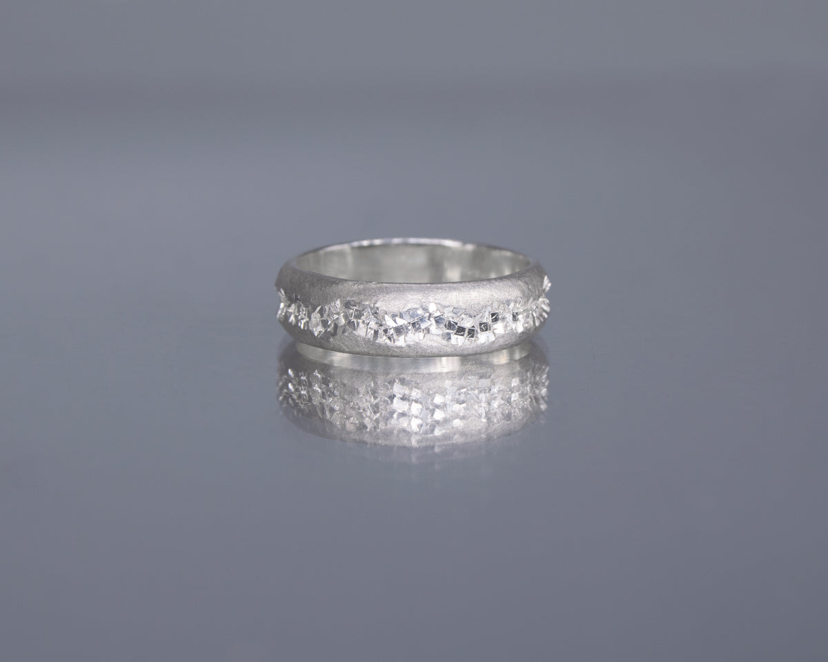 Matt Silver Sparkling Crystal Crater Ring