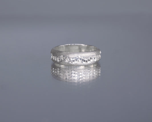 Matt Silver Sparkling Crystal Crater Ring
