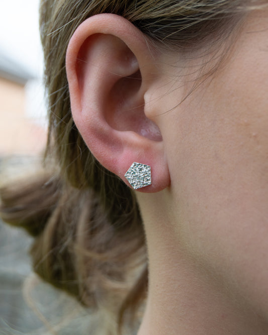 Pentagon Sparkle Silver Earrings