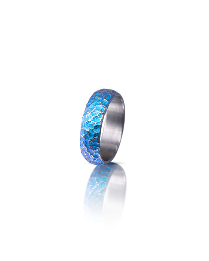Rocky Texture Blue Niobium Ring