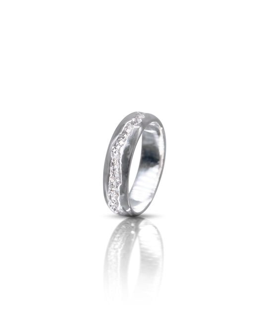 Silver Sparkling Crystal Crater Ring