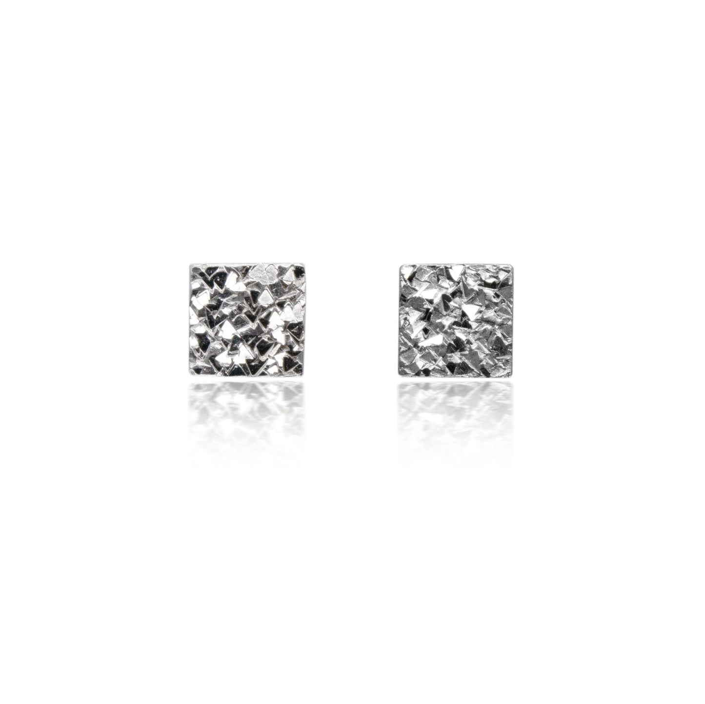 Small Square Sparkle Silver Earrings