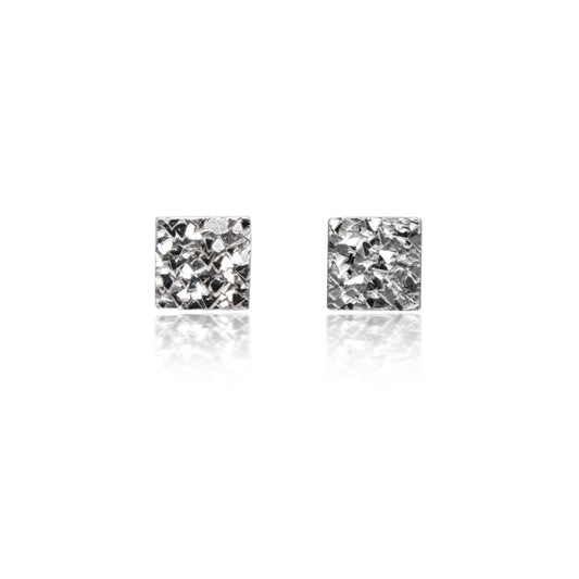 Small Square Sparkle Silver Earrings