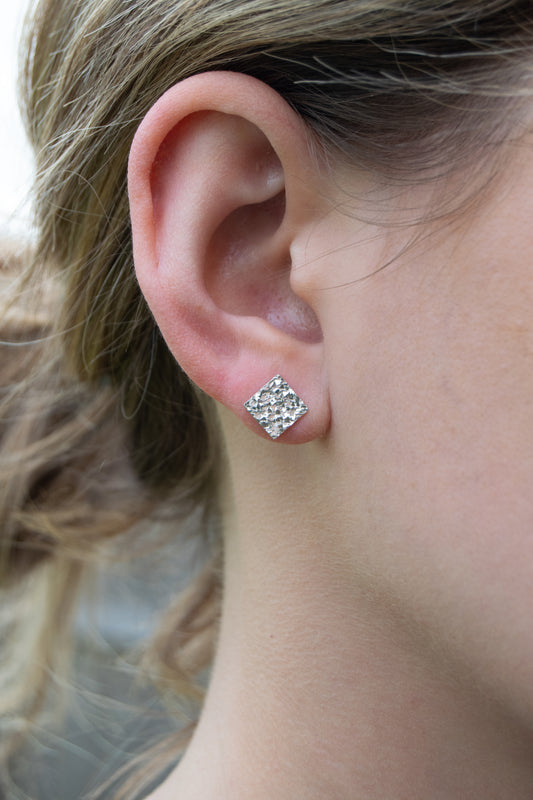 Square Sparkle Silver Earrings