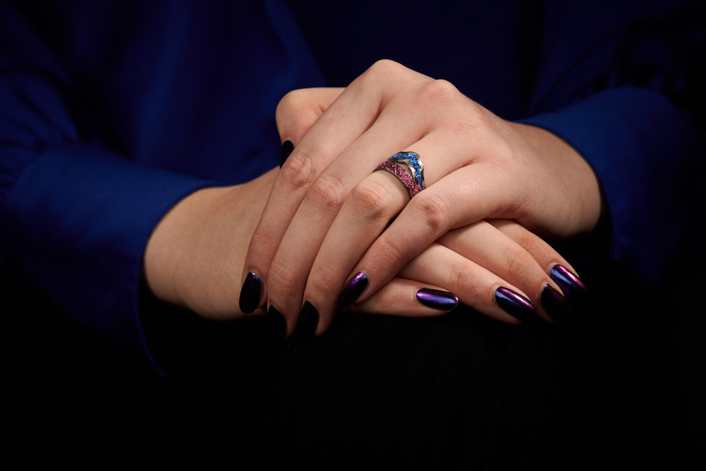 Blue Niobium Crystal Crater Tiara Ring - Large