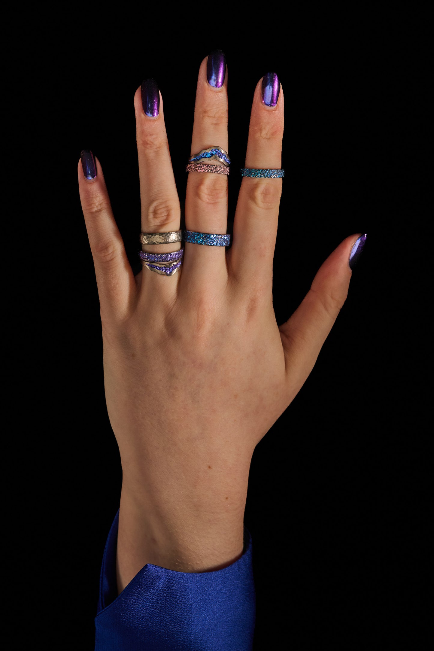 Blue Crystal Texture Niobium Ring - Wide