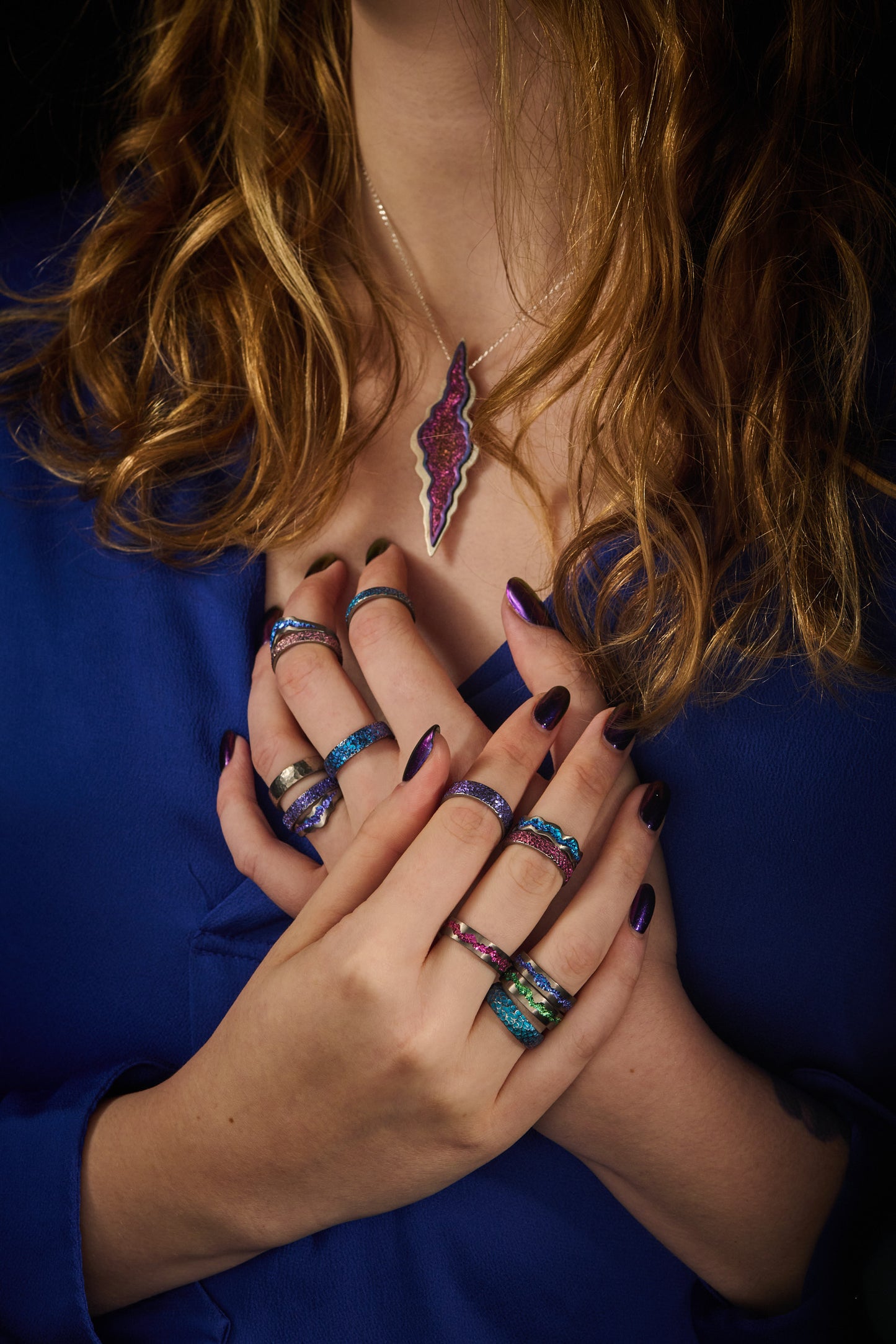 Organic Crystal Crater Blue Niobium Ring