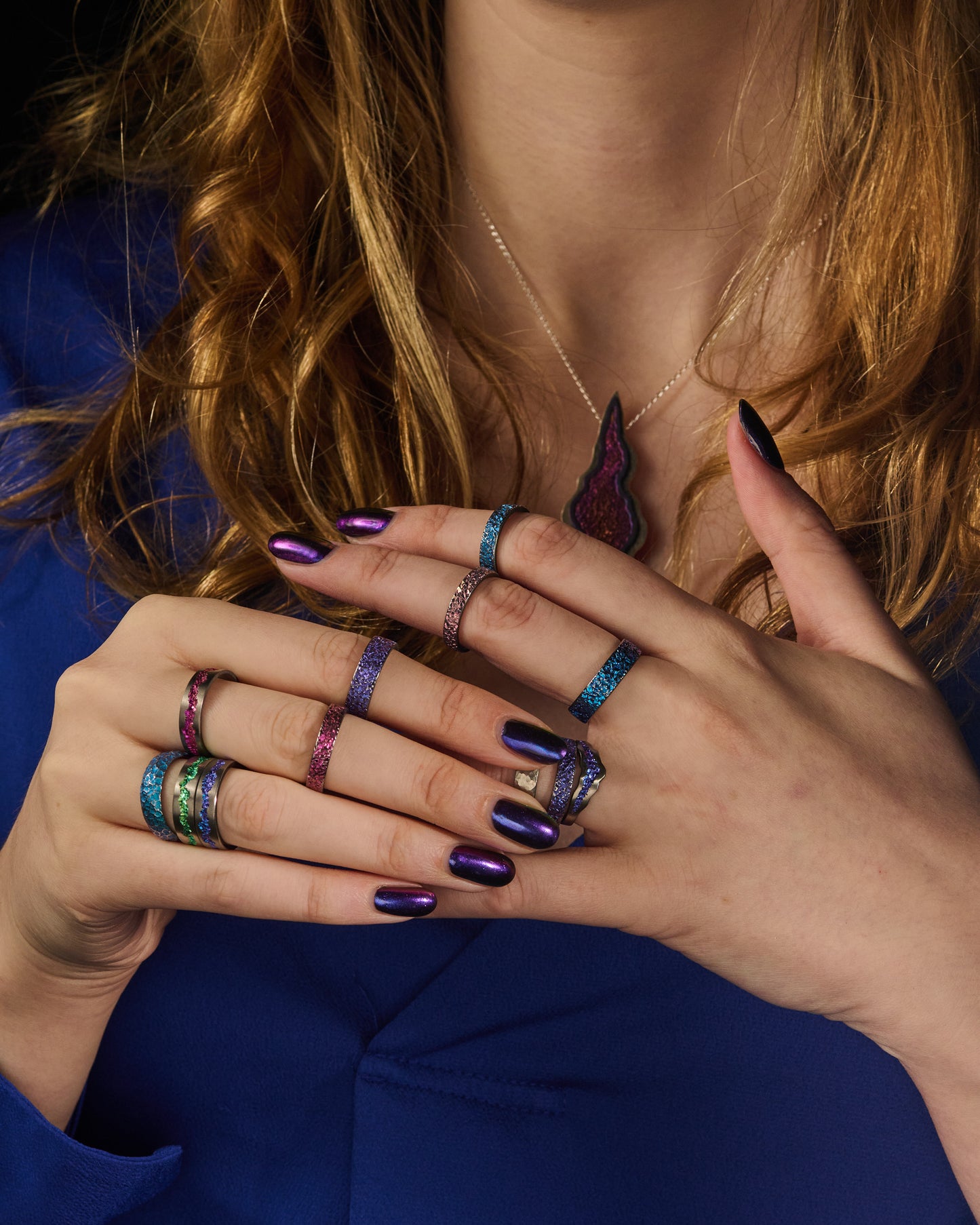 Rocky Texture Blue Niobium Ring