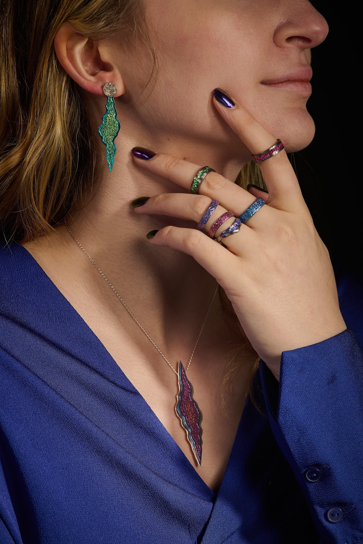 Violet Niobium Crystal Crater Tiara Ring - Small
